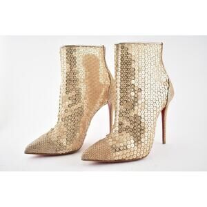 Christian Louboutin Gipsybootie  Nude Gold Glitter Sequin Red Sole Booties 39.5